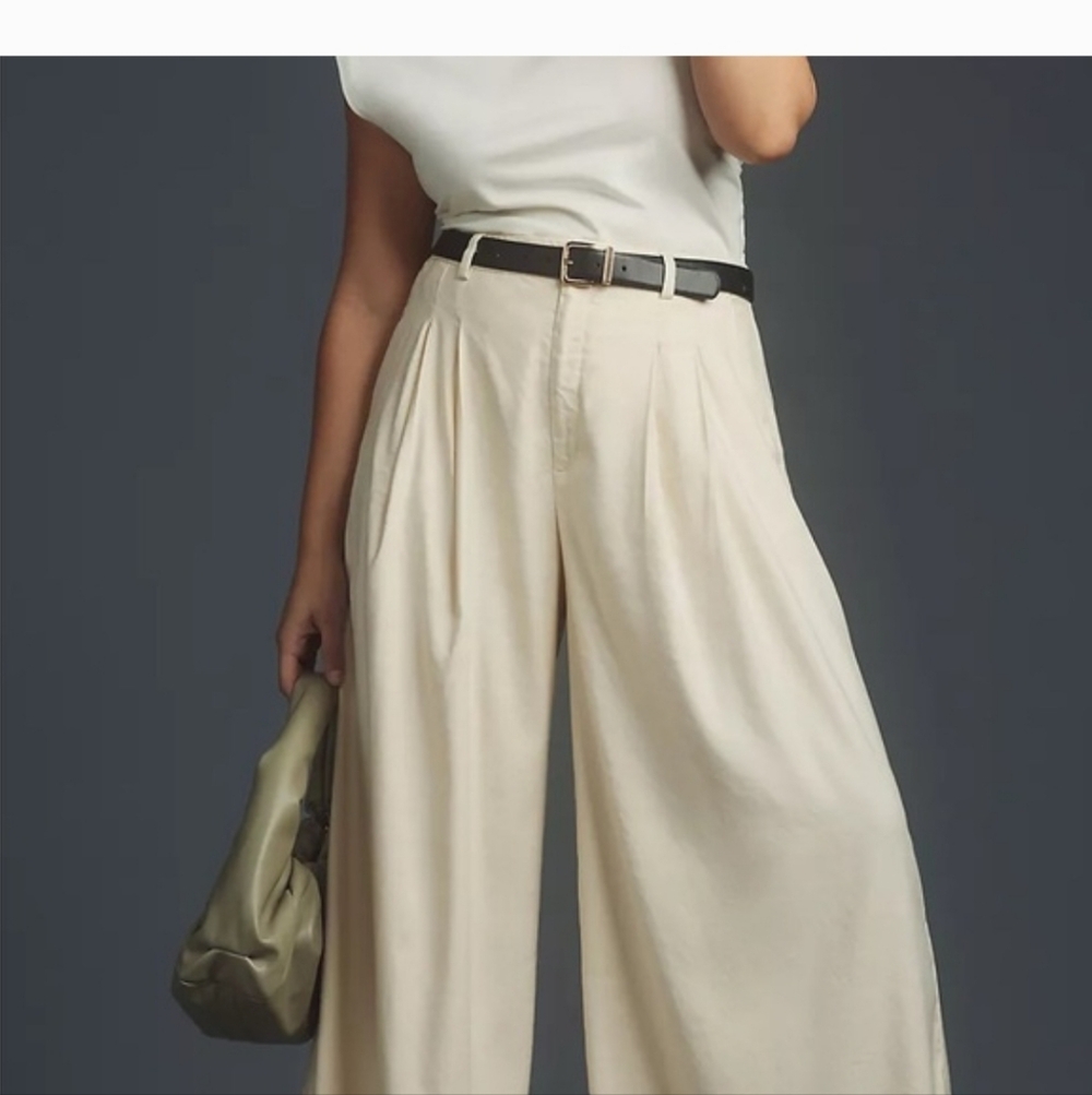Maeve Anthropologie The Avery Pleated Wide Leg Crop Pants Cream 2 - Picture 4 of 16